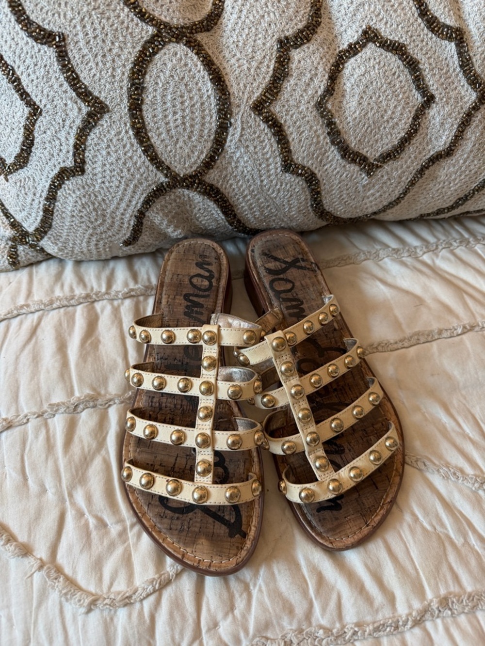 Sam Edelman Studded Gold Strappy Slide Sandals